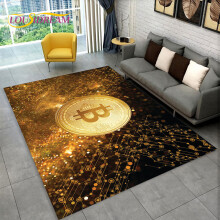 3D Bitcoin Virtual Currency Area Rug Large Carpet Rug for Living Room Bedroom Sofa Playroom Doormat r Kid Nonslip Floor Mat