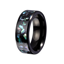 Men's Stainless Steel 8MM High Polished Abalone Shell Promise Ring Wedding Band Black Size 8