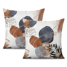 Capas de almofada quadradas com estampa de folhas boêmias, 40x40 cm, linho, dupla face, macias, conjunto de 2, para sofá/poltrona/decoração