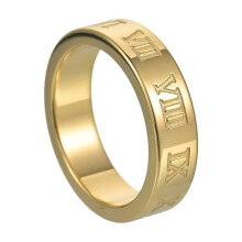 Men's Stainless Steel 6MM High Polished Simple Roman Numerals Ring Gold Size 11