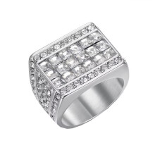 Men's Stainless Steel Creative Vintage Square Zirconia Ring Hip Hop Style Silver Size 11