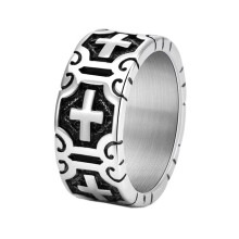 Men's Stainless Steel 10MM Vintage Punk Cross Ring Silver Size 9