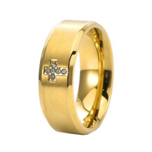 Men's Women's Stainless Steel 8MM Minimalist Matte Finished Zirconia Cross Prayer Ring Gold Size 12