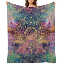 Gold Watercolor And Nebula Mandala1 Printed Throw Blanket,Kids Adults Soft Lightweight Flannel Fleece Blanket for Couch Sofa Bed Living Room