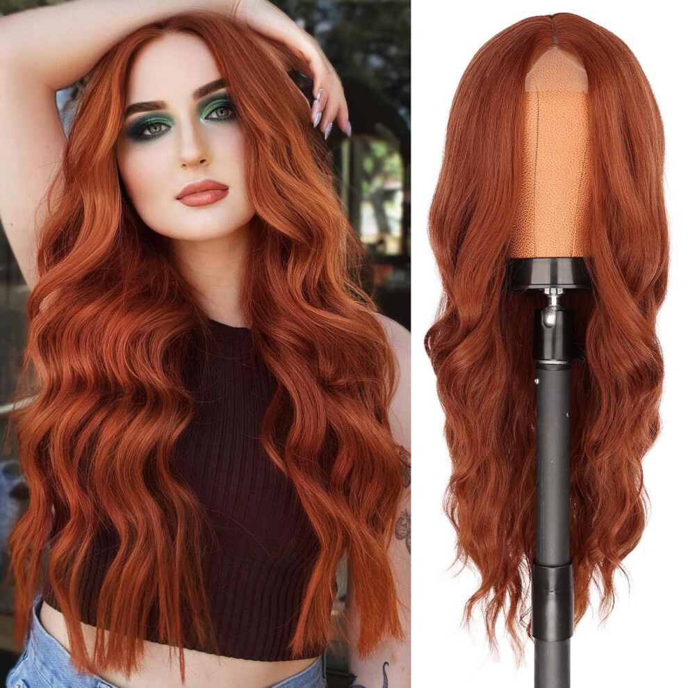 Wavy Wig No Bangs Middle Parted Cosplay Hair for Daily Party(25.6inï¼ Orange A04)