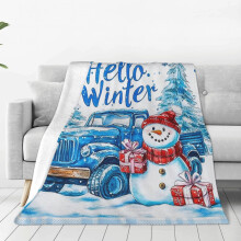 Light Blue Christmas Tree & Snowman Throw Blanket, 50"x60", Soft Flannel Fleece for Kids & Adults – Compatible with Couch, Sofa, Bed