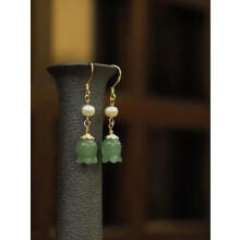 Groene jade bloem oorbellen 925 zilver natuurlijke vintage