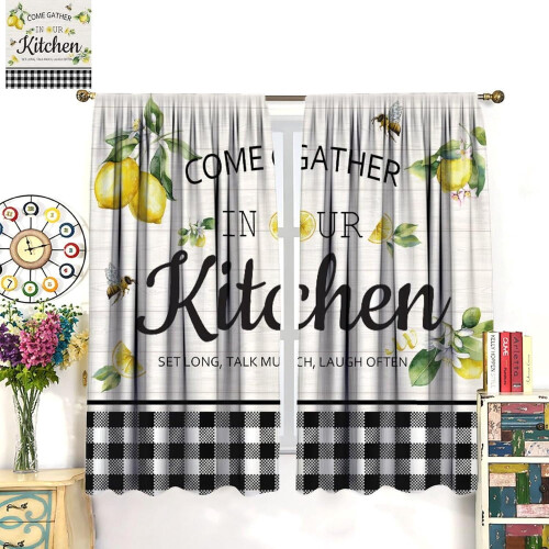 Farmhouse Lemon Kitchen Curtains Rustic Vintage 52x84in 1
