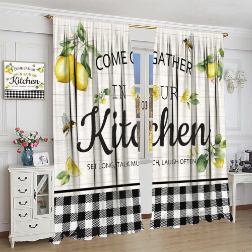 Farmhouse Lemon Kitchen Curtains Rustic Vintage 52x84in 2