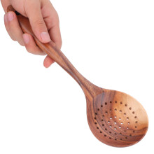 Long Handle Wooden Skimmer for Cooking Slotted Kitchen Utensil Sturdy Design