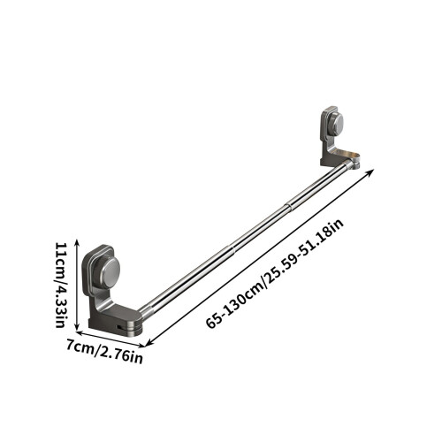 Suporte de toalhas com ventosa ajustável em aço inoxidável, 65-130 cm (25,6-51,2 polegadas) 2