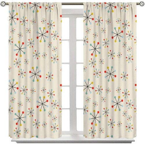 Mid Century Beige Atomic Curtains Rod Pocket Thermal 2 1