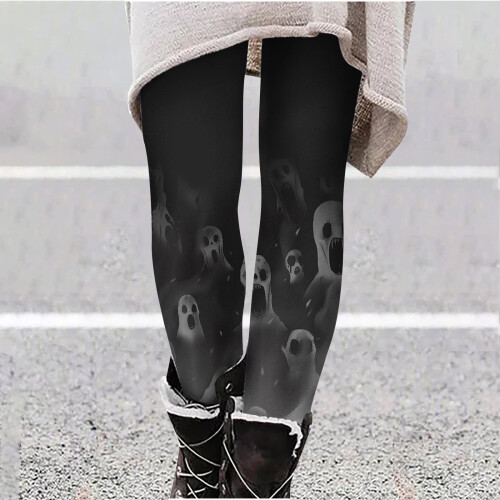 Damleggings med skräcktryck, stretchiga, ankellånga 1