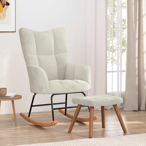 VidaXL vidaXL Schaukelstuhl mit Hocker Cremeweiß Samt 1