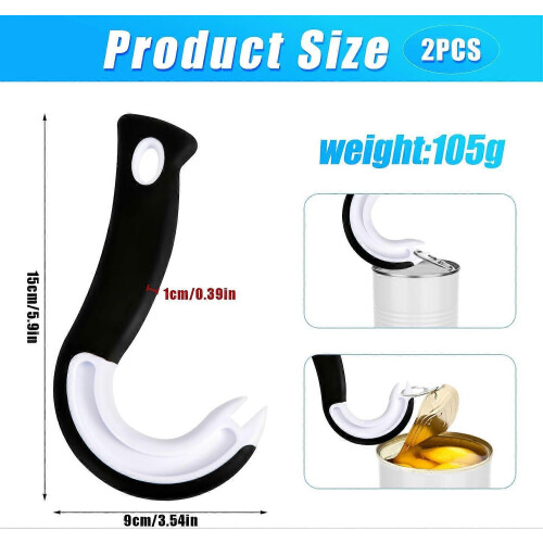 2pcs Easy Open Pull Tab Can Opener, Ring Pull Can Opener Aid J Shaped Pop Top Jar Opener Tab Puller for Cans T 1