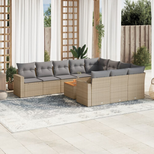 VidaXL vidaXL 11-tlg. Garten-Sofagarnitur mit Kissen Beige Poly Rattan 1