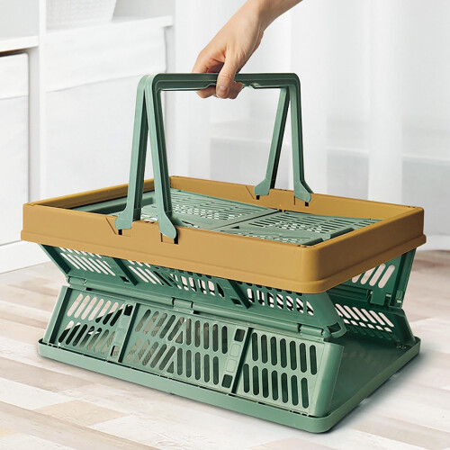 Collapsible Plastic Storage Crate with Handle, Stackable 2