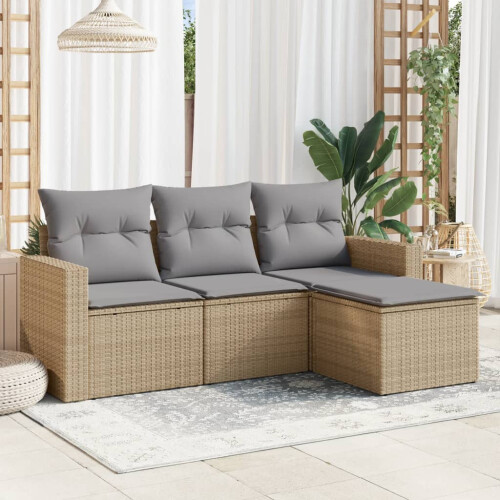 VidaXL vidaXL 4-tlg. Garten-Sofagarnitur mit Kissen Beige Poly Rattan 1