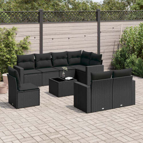 VidaXL vidaXL 9-tlg. Garten-Sofagarnitur mit Kissen Schwarz Poly Rattan 1