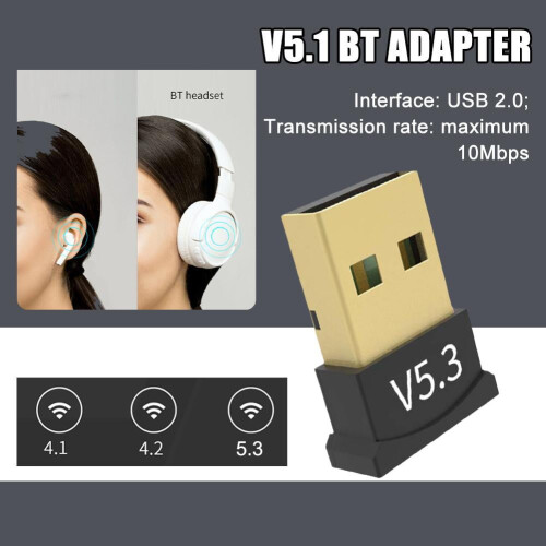 USB Bluetooth-adapter, Bluetooth 5.3-modtager, til pc og bærbar computer, mini-stik, plug and play 1