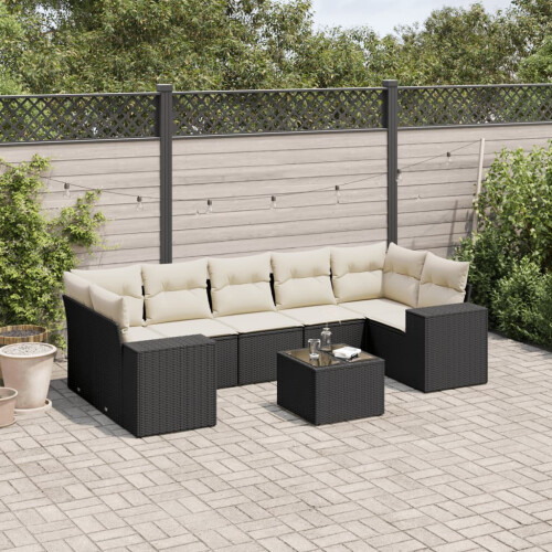 VidaXL vidaXL 8-tlg. Garten-Sofagarnitur mit Kissen Schwarz Poly Rattan 1