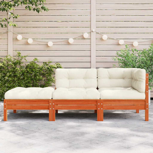 VidaXL vidaXL Gartensofa mit Kissen und Hocker 3-Sitzer 2