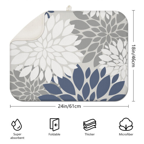 Boho kitchen drying mat 18x24 Inch with vibrant floral patterns, plush microfiber surface, highly absorbent and easy to store 1