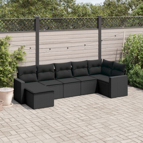 VidaXL vidaXL 7-tlg. Garten-Sofagarnitur mit Kissen Schwarz Poly Rattan 1