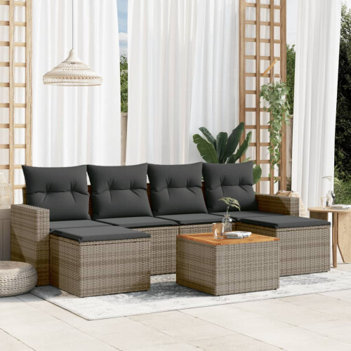 VidaXL vidaXL 7-tlg. Garten-Sofagarnitur mit Kissen Grau Poly Rattan 1