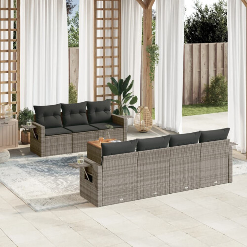 VidaXL vidaXL 8-tlg. Garten-Sofagarnitur mit Kissen Grau Poly Rattan 1