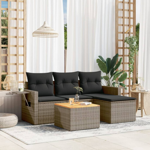 VidaXL vidaXL 5-tlg. Garten-Sofagarnitur mit Kissen Grau Poly Rattan 1