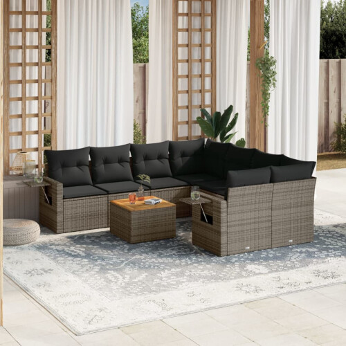 VidaXL vidaXL 9-tlg. Garten-Sofagarnitur mit Kissen Grau Poly Rattan 1