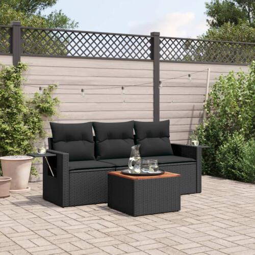 VidaXL vidaXL 4-tlg. Garten-Sofagarnitur mit Kissen Schwarz Poly Rattan 1
