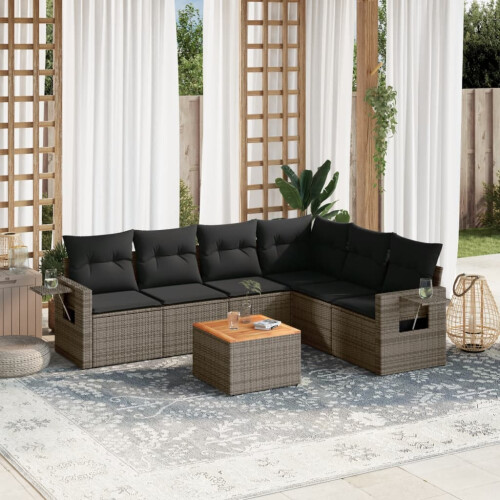 VidaXL vidaXL 7-tlg. Garten-Sofagarnitur mit Kissen Grau Poly Rattan 1