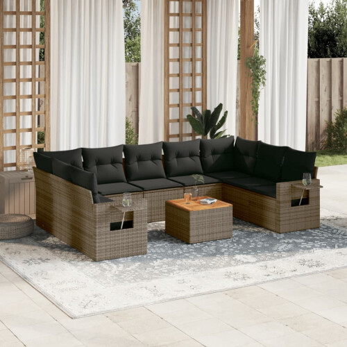 VidaXL vidaXL 10-tlg. Garten-Sofagarnitur mit Kissen Grau Poly Rattan 1