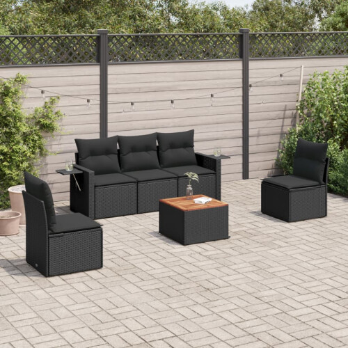 VidaXL vidaXL 6-tlg. Garten-Sofagarnitur mit Kissen Schwarz Poly Rattan 1