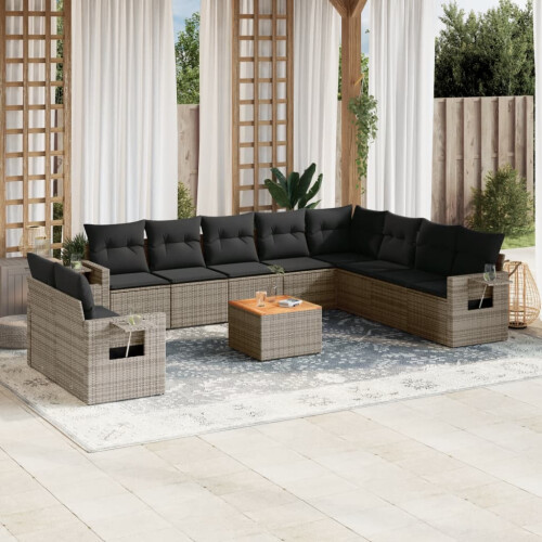 VidaXL vidaXL 11-tlg. Garten-Sofagarnitur mit Kissen Grau Poly Rattan 1