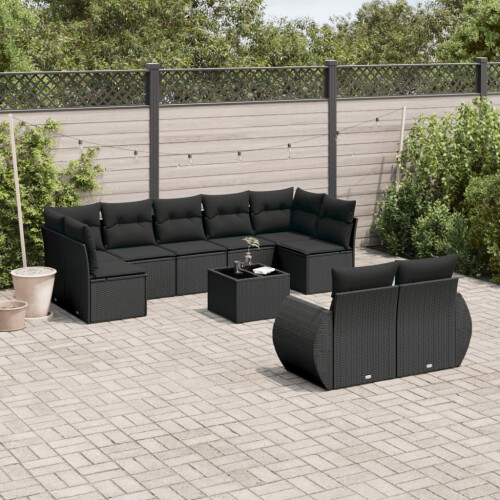 VidaXL vidaXL 10-tlg. Garten-Sofagarnitur mit Kissen Schwarz Poly Rattan 1