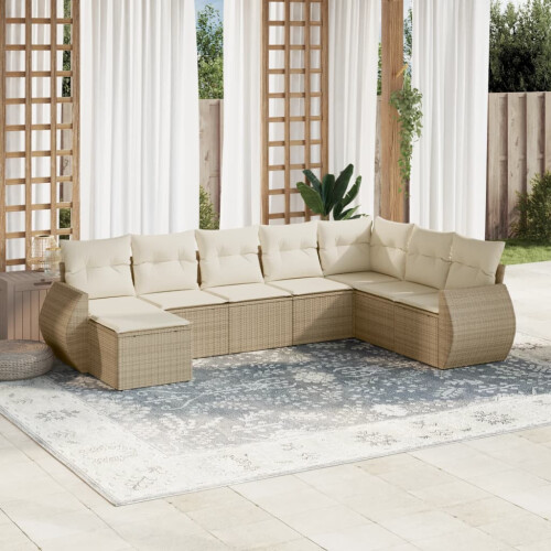 VidaXL vidaXL 8-tlg. Garten-Sofagarnitur mit Kissen Beige Poly Rattan 1