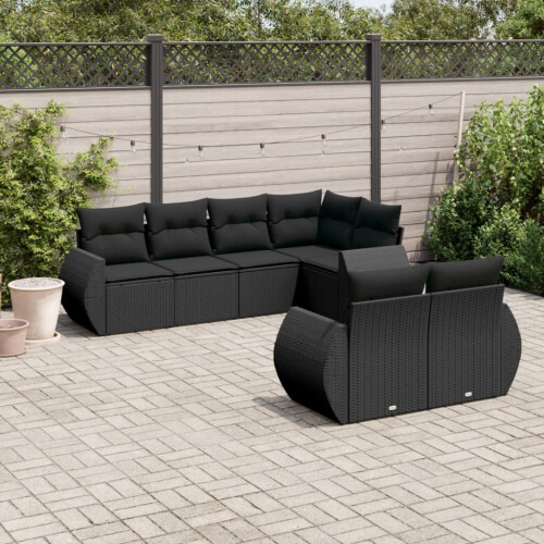 VidaXL vidaXL 7-tlg. Garten-Sofagarnitur mit Kissen Schwarz Poly Rattan 1