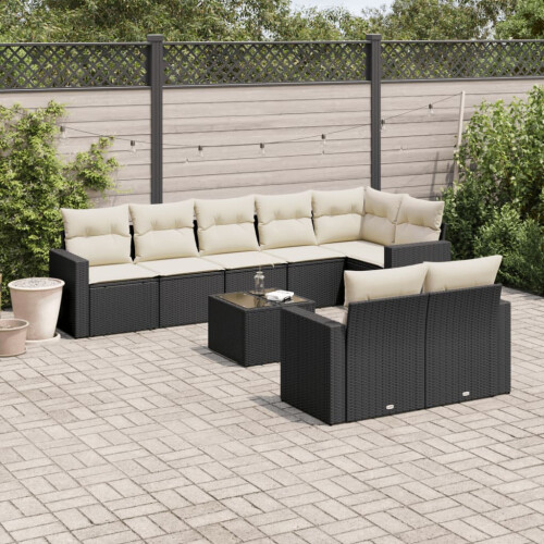 VidaXL vidaXL 9-tlg. Garten-Sofagarnitur mit Kissen Schwarz Poly Rattan 1