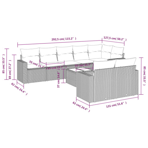 VidaXL vidaXL 9-tlg. Garten-Sofagarnitur mit Kissen Schwarz Poly Rattan 2