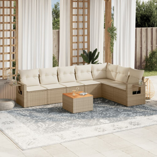 VidaXL vidaXL 8-tlg. Garten-Sofagarnitur mit Kissen Beige Poly Rattan 1