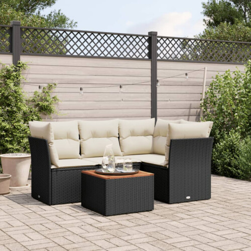 VidaXL vidaXL 5-tlg. Garten-Sofagarnitur mit Kissen Schwarz Poly Rattan 1