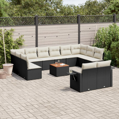 VidaXL vidaXL 13-tlg. Garten-Sofagarnitur mit Kissen Schwarz Poly Rattan 1