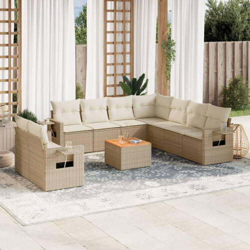 VidaXL vidaXL 10-tlg. Garten-Sofagarnitur mit Kissen Beige Poly Rattan 1