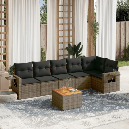 VidaXL vidaXL 7-tlg. Garten-Sofagarnitur mit Kissen Grau Poly Rattan 1