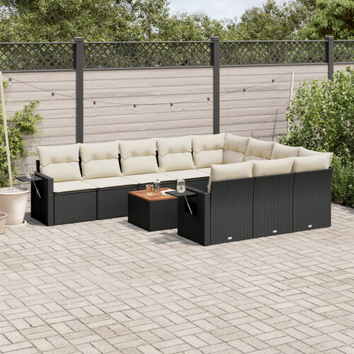 VidaXL vidaXL 11-tlg. Garten-Sofagarnitur mit Kissen Schwarz Poly Rattan 1