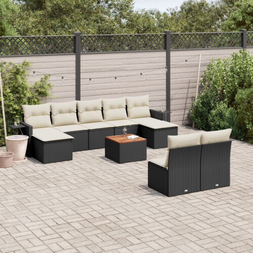 VidaXL vidaXL 10-tlg. Garten-Sofagarnitur mit Kissen Schwarz Poly Rattan 1