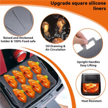 2pcs 23cm Square Large Silicone Air Fryer Liners Mold for Air Fryer 6-8QT Reusable Airfryer Oven Baking Tray Pot D